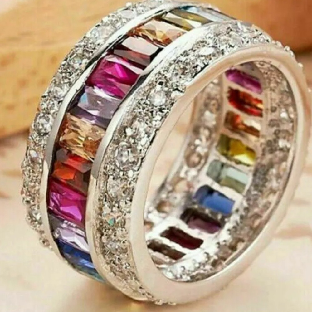 Red yellow green purple  CZ ring